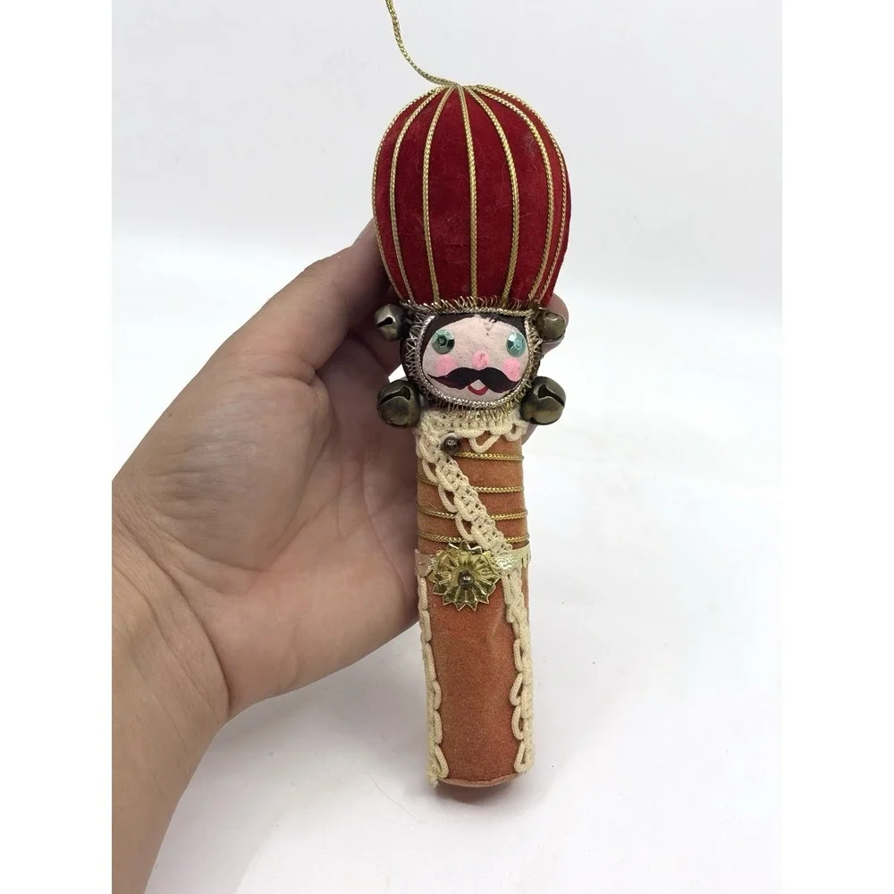 Vintage Felt Christmas Tree Ornament Russian Soldier  Hat With Bells Mid Century